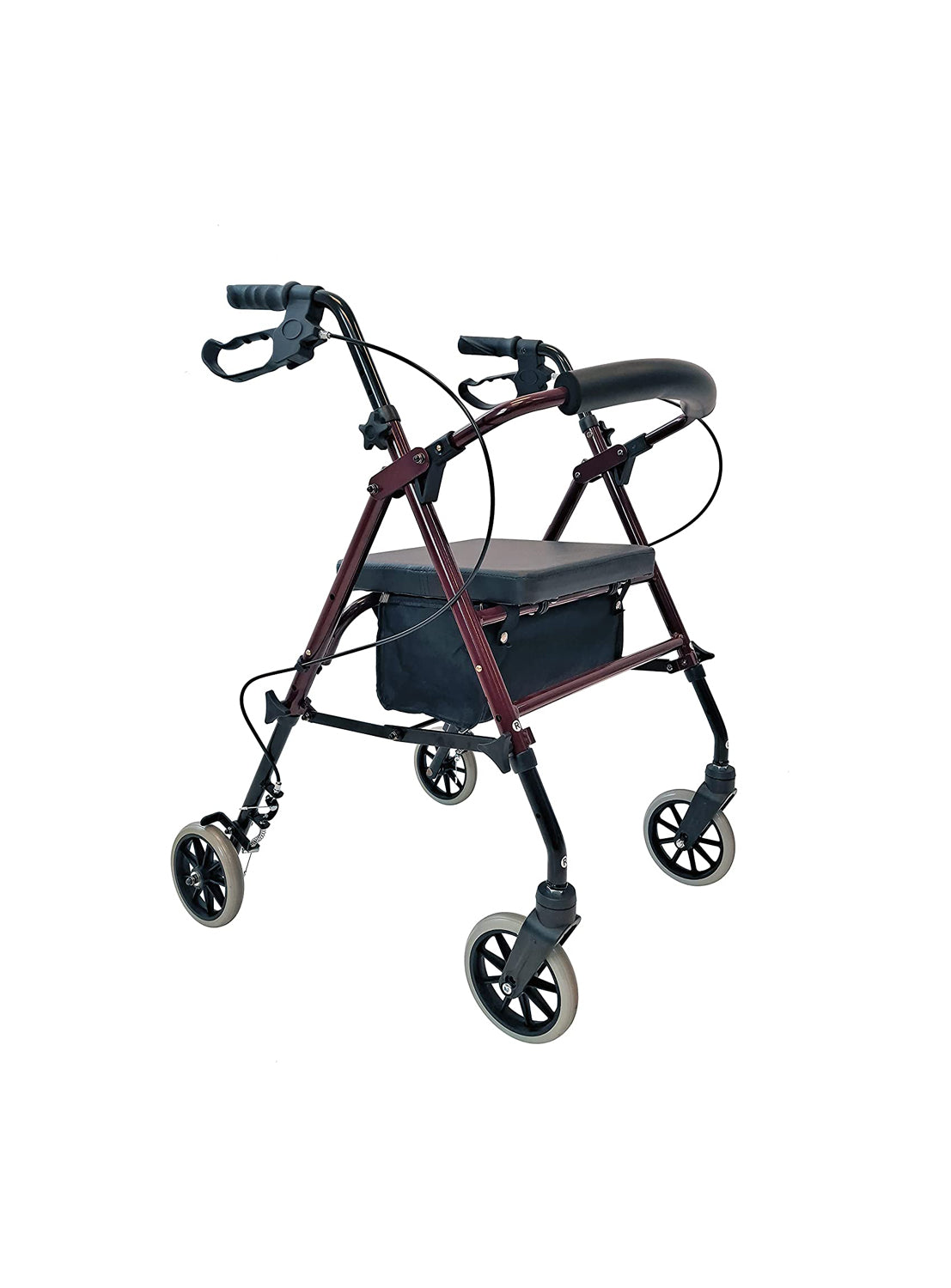 Tuffcare Freedom red lightweight folding rollator walker with 6-inch wheels and padded seat.
