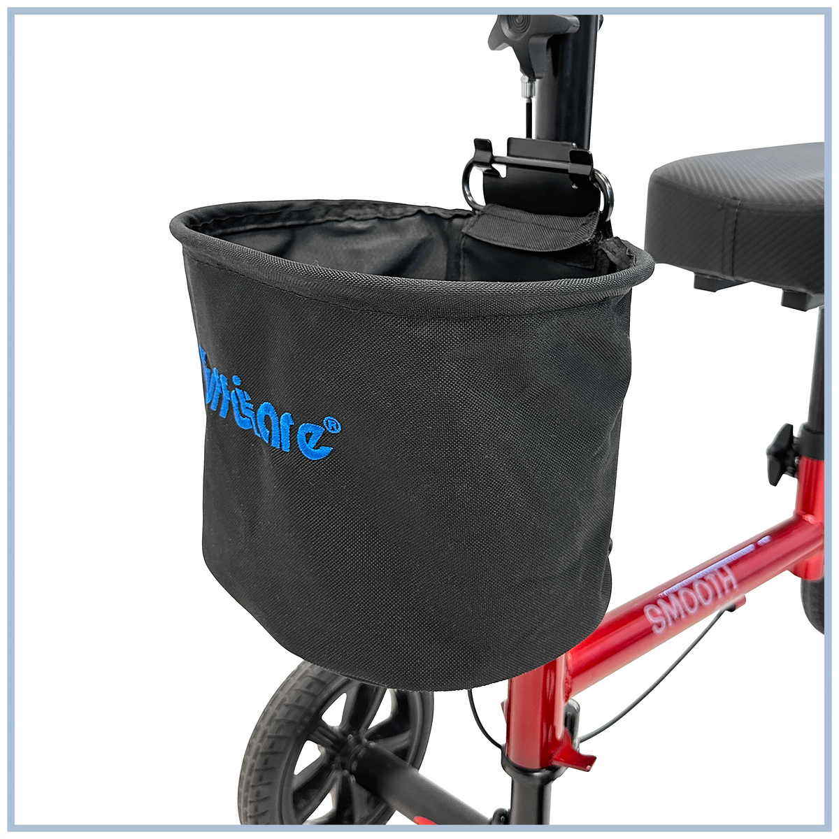Included, durable storage basket for Tuffcare steerable knee walker
