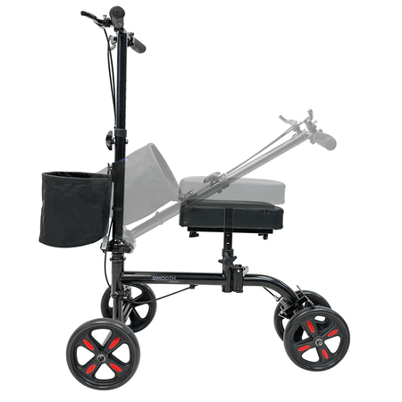 Tuffcare black steerable knee walker scooter adjustable and foldable handle and seat.
