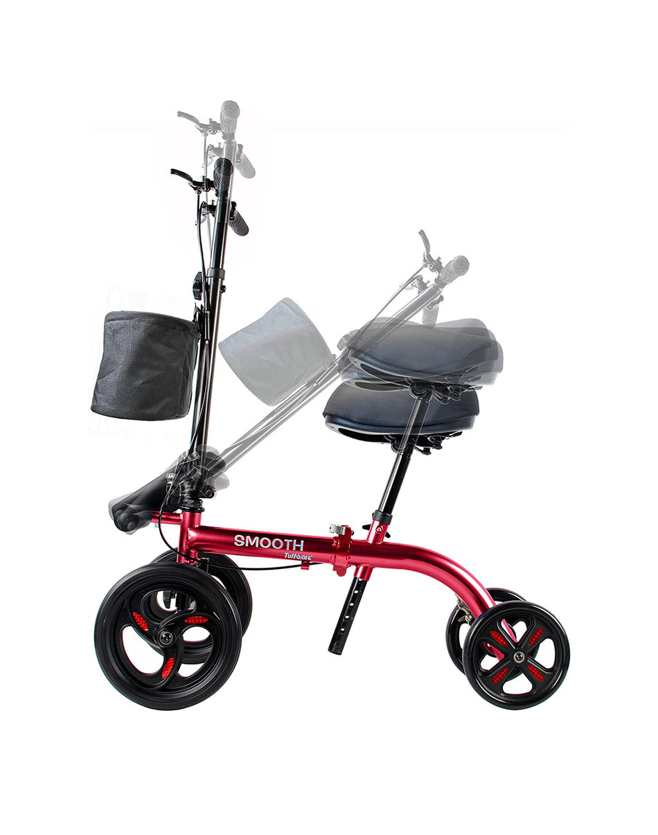Tuffcare seated knee scooter adjustable and foldable handle and seat.