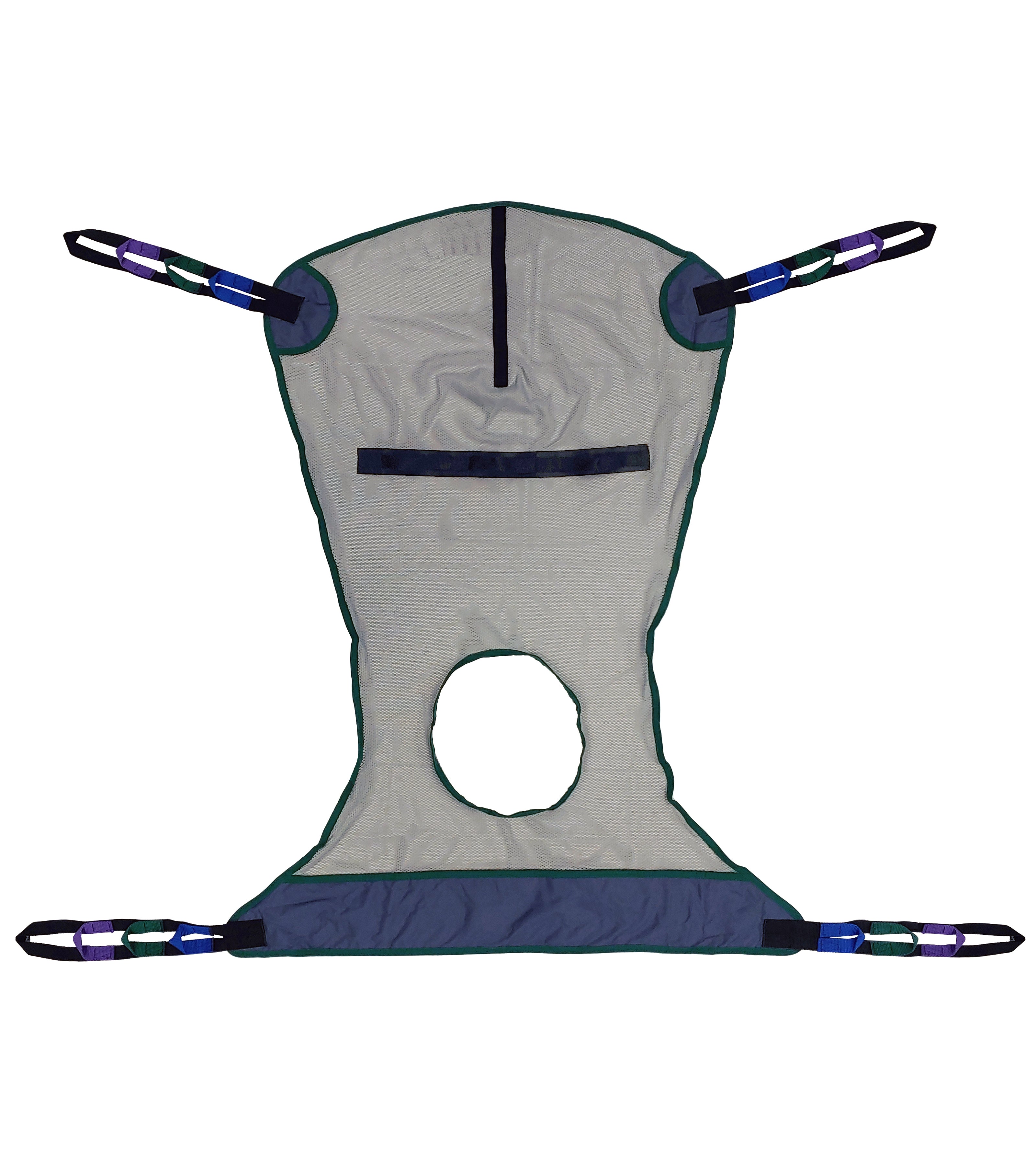 Tuffcare universal breathable mesh patient lift sling, quick-dry polyester with 600 lb bariatric capacity, back view.