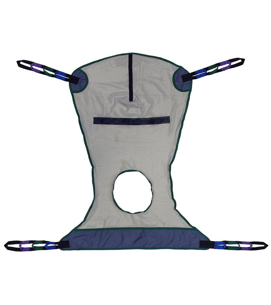 Tuffcare universal breathable mesh patient lift sling, quick-dry polyester with 600 lb bariatric capacity, back view.