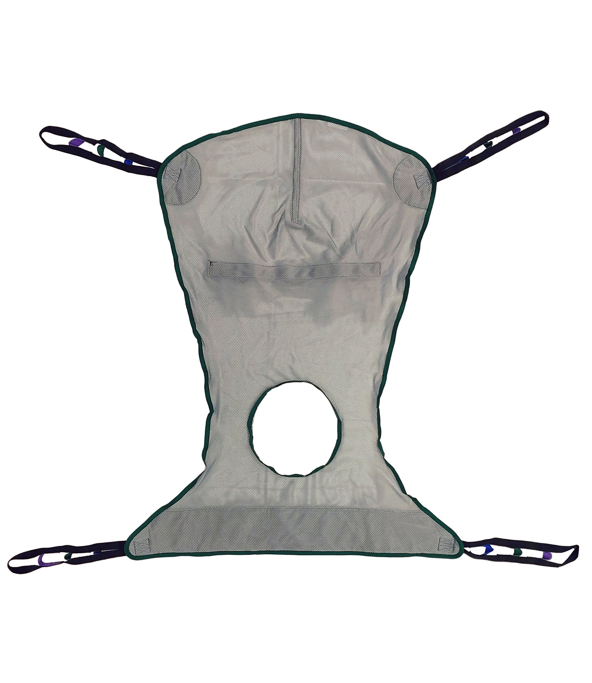 Tuffcare universal breathable mesh patient lift sling, quick-dry polyester with 600 lb bariatric capacity, front view.