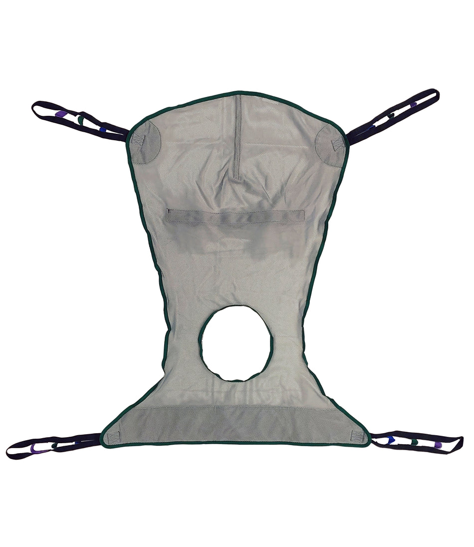 Tuffcare universal breathable mesh patient lift sling, quick-dry polyester with 600 lb bariatric capacity, front view.