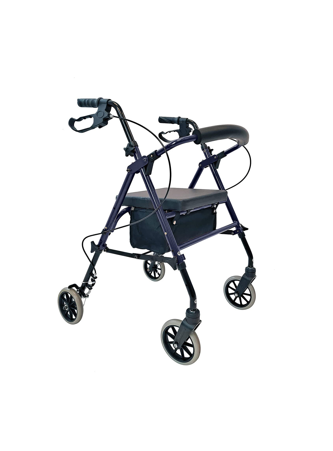 Tuffcare Freedom blue lightweight folding rollator walker with 6-inch wheels and padded seat.