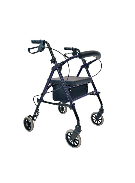 Tuffcare Freedom blue lightweight folding rollator walker with 6-inch wheels and padded seat.