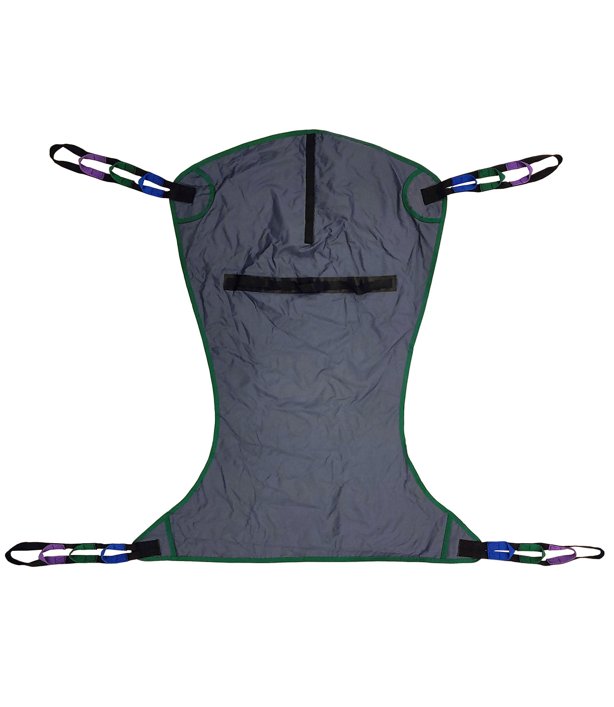 Tuffcare universal 3-layer padded full body patient lift sling with T-bar compatibility and 600 lb weight capacity, front view.