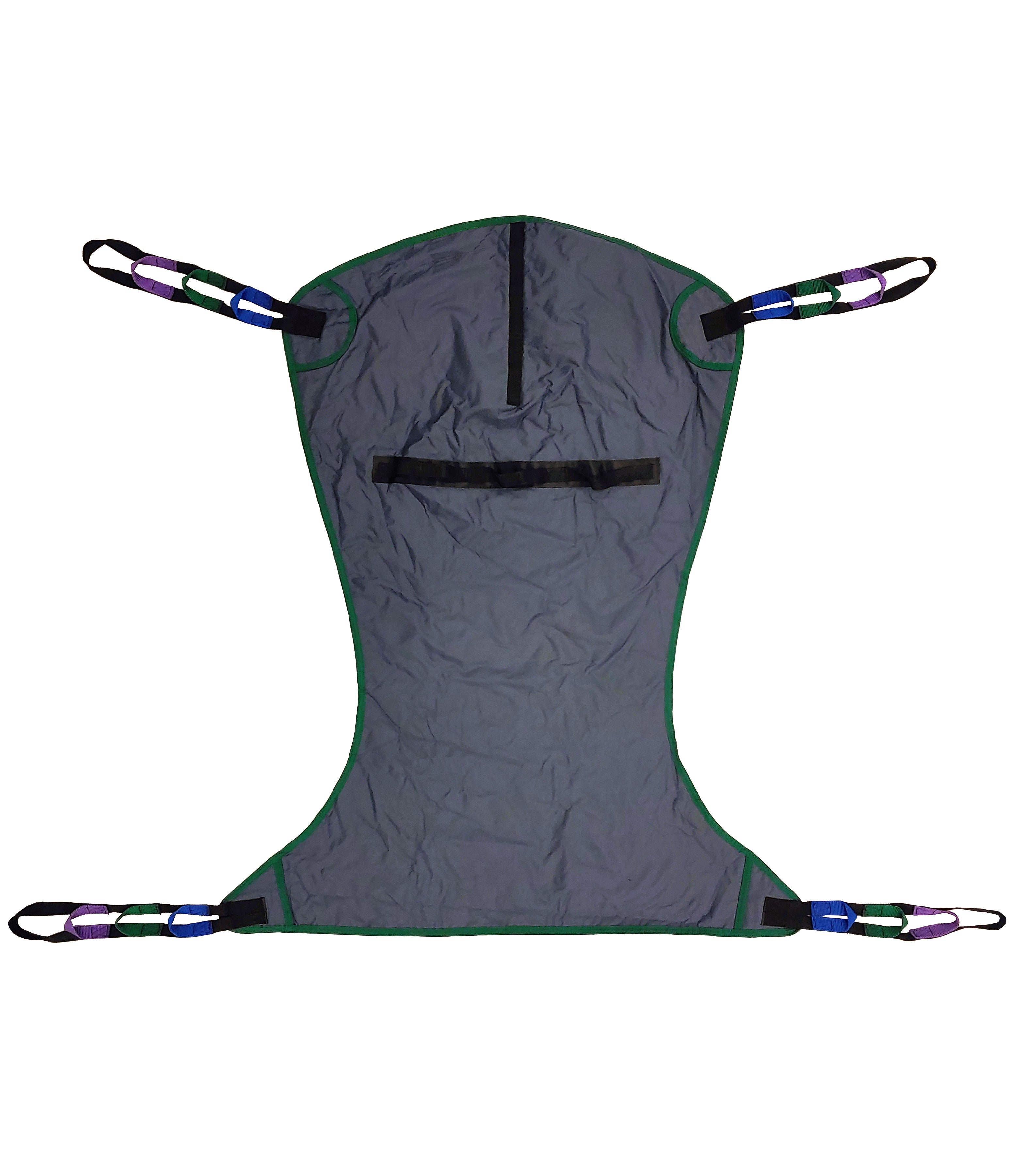 Tuffcare universal 3-layer padded full body patient lift sling with T-bar compatibility and 600 lb weight capacity, front view.