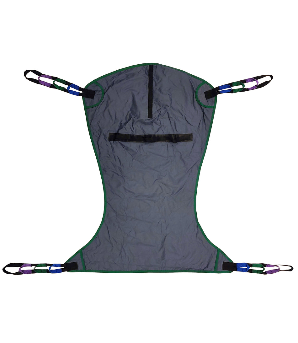 Tuffcare universal 3-layer padded full body patient lift sling with T-bar compatibility and 600 lb weight capacity, front view.
