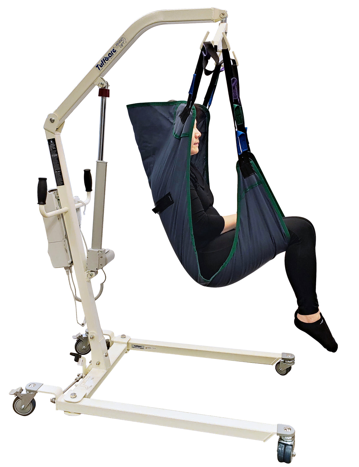 Tuffcare universal 3-layer padded full body patient lift sling, lifting patient.