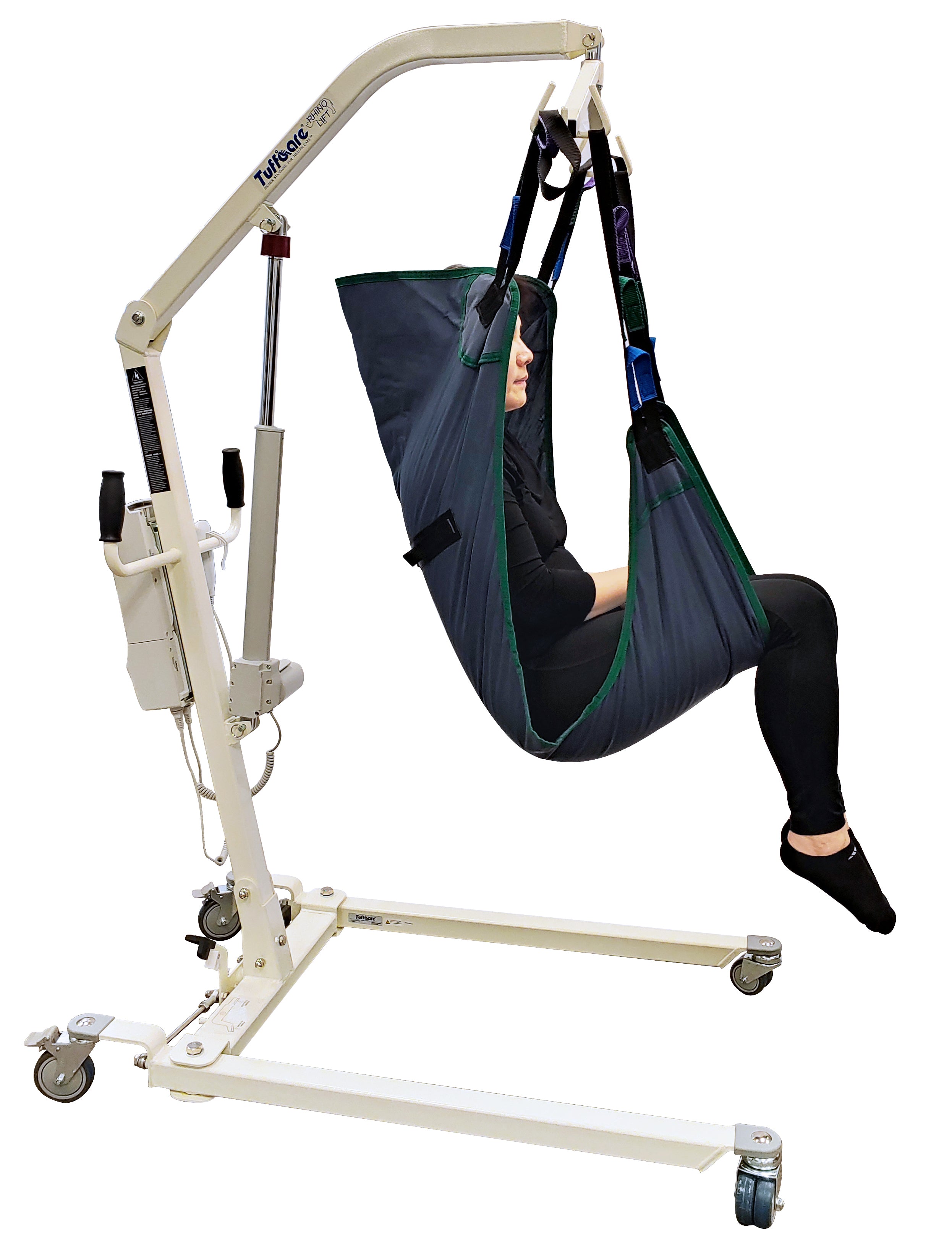 Tuffcare universal 3-layer padded full body patient lift sling, lifting patient.