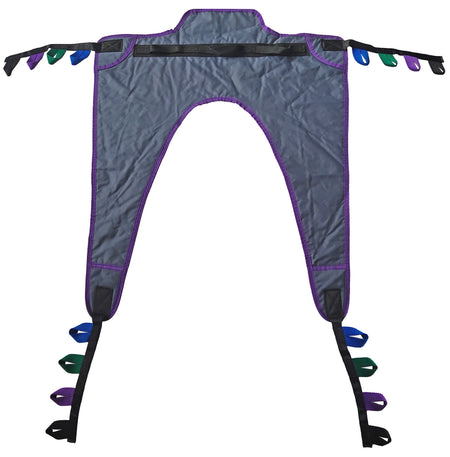 Tuffcare universal 3-layer padded stand-up patient lift sling with safety belt and 450 lb weight capacity, back view.