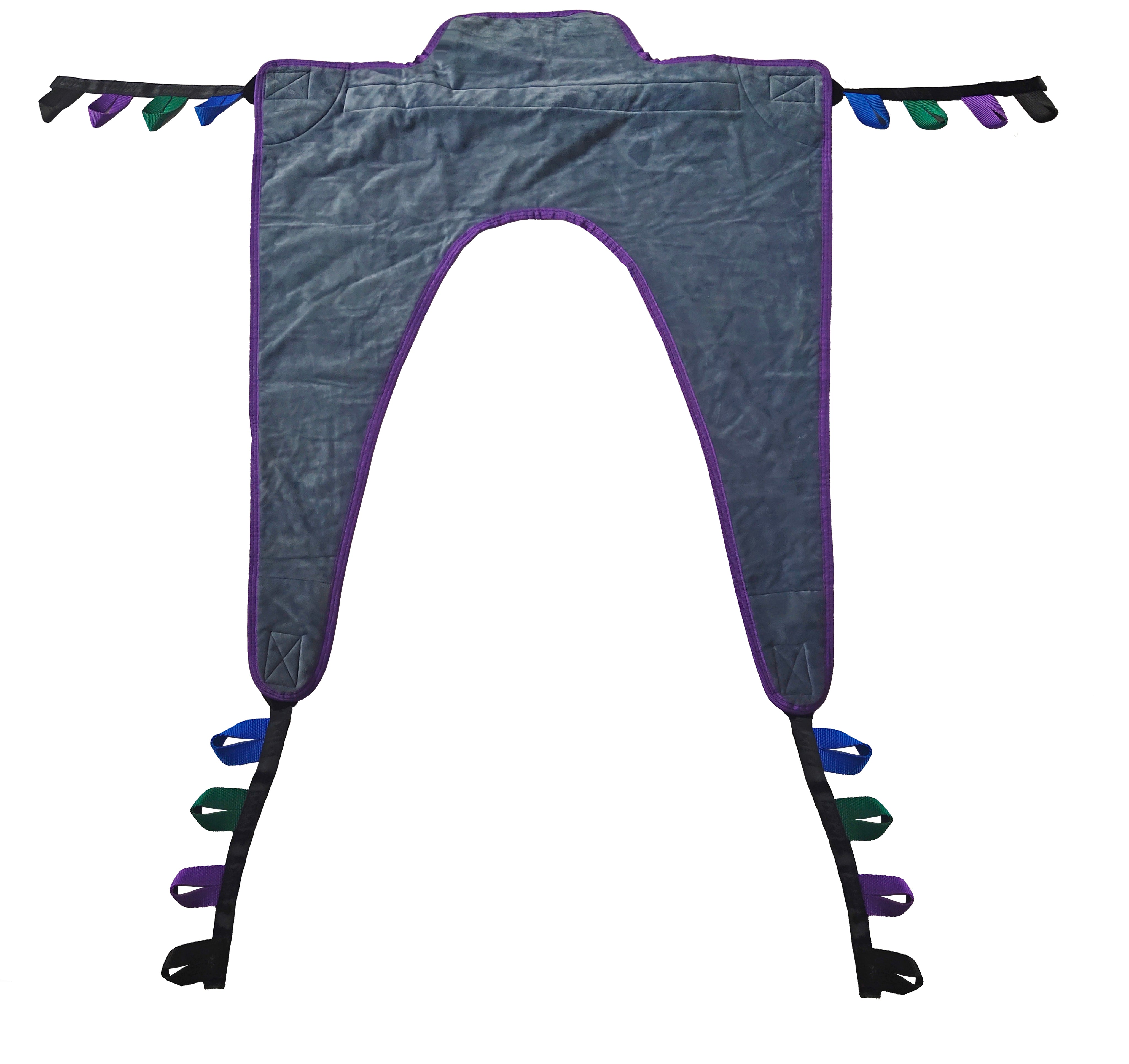 Tuffcare universal 3-layer padded stand-up patient lift sling with safety belt and 450 lb weight capacity, front view.