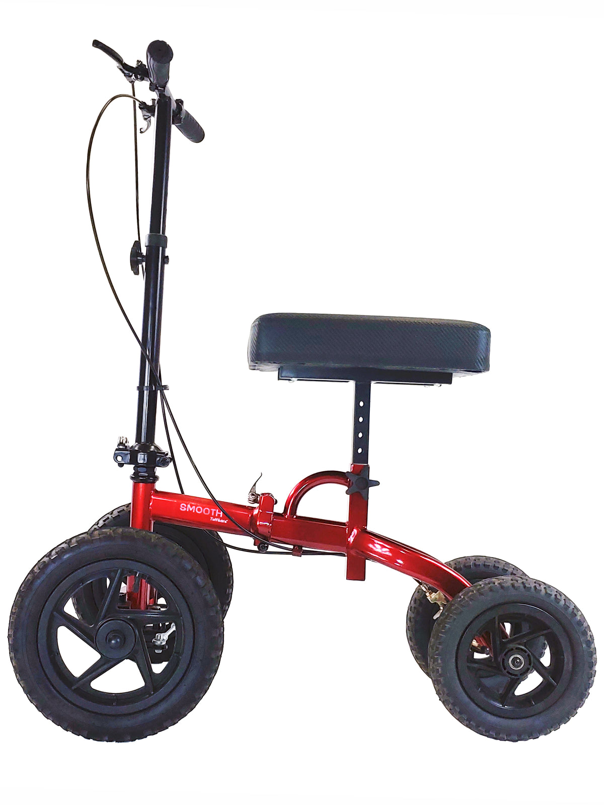 Tuffcare All-Terrain steerable knee walker in candy apple red side view.