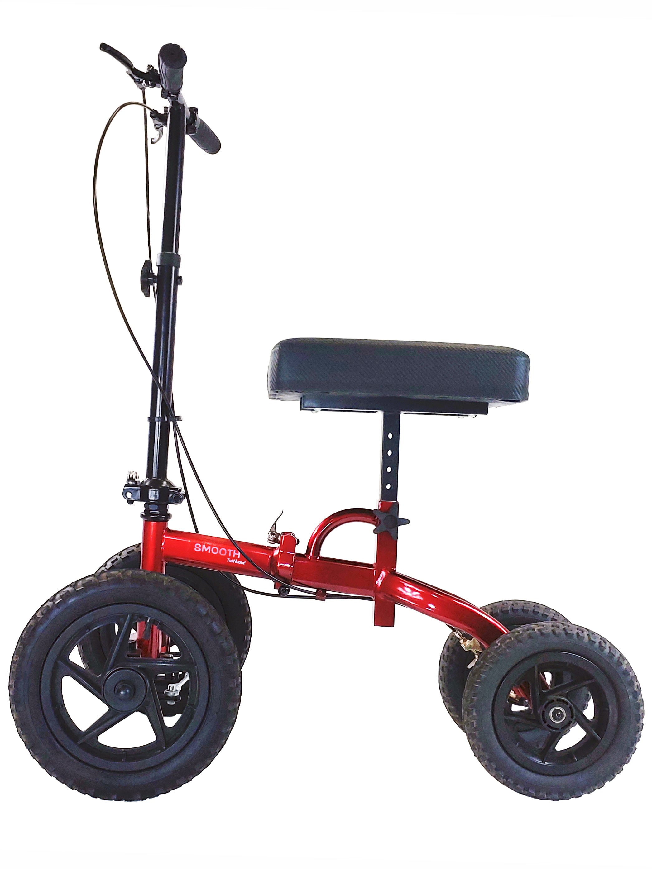 Tuffcare All-Terrain steerable knee walker in candy apple red side view.