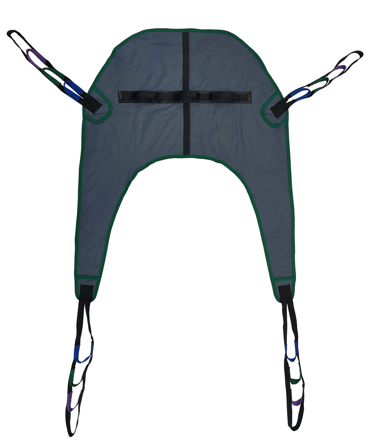 Tuffcare universal padded full body patient lift sling, 3-layer polyester, and 600 lb capacity, back view.