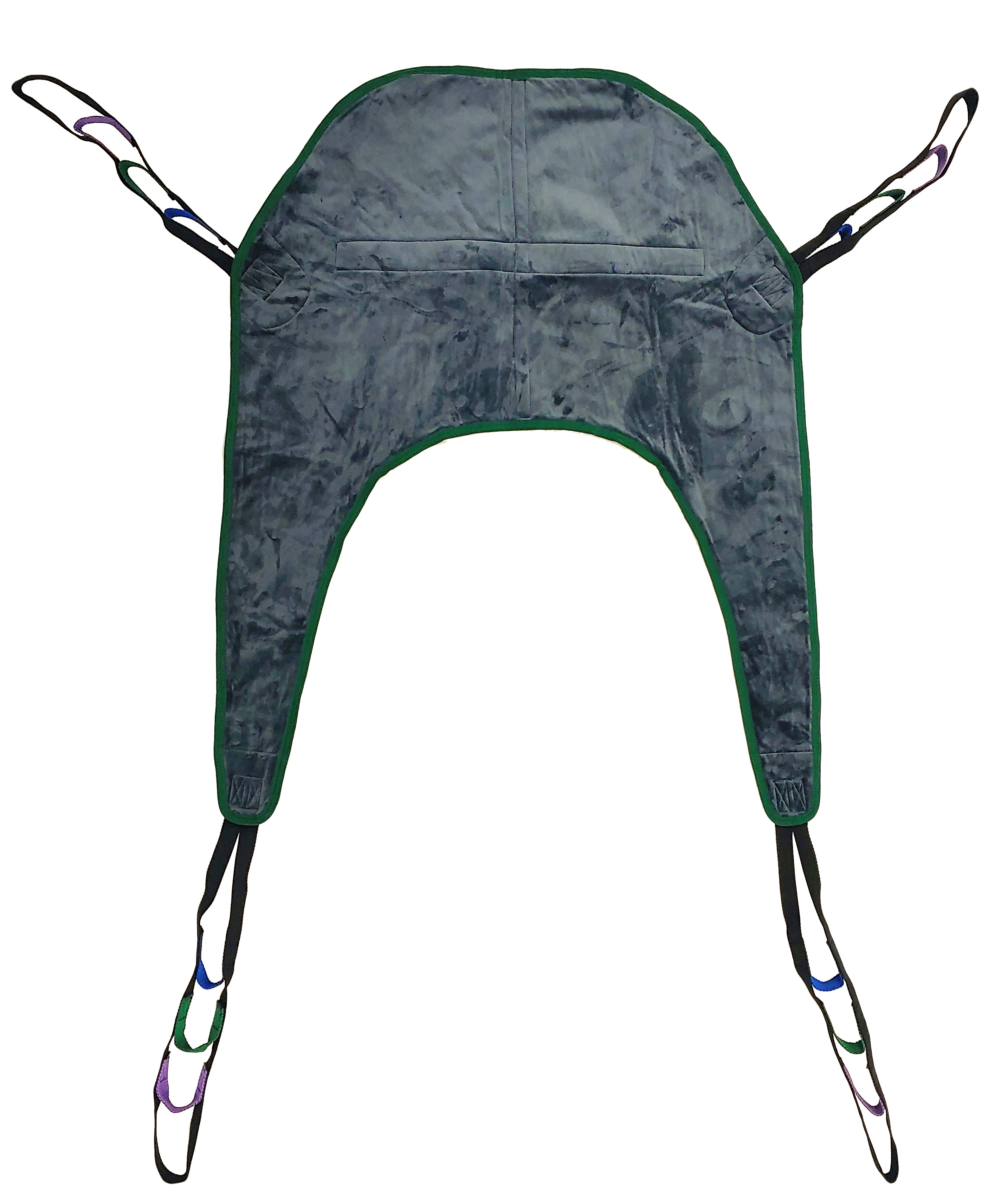 Tuffcare universal padded full body patient lift sling, 3-layer polyester, and 600 lb capacity, front view.